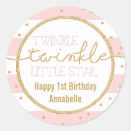 Twinkle Twinkle Pegatina de cumpleaños rosa y oro