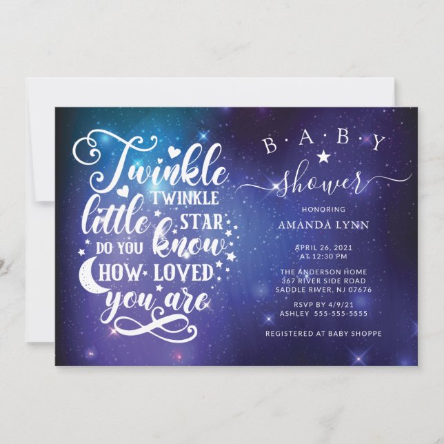 Twinkle Twinkle Pequeña Estrella Ducha Invitación  (Anverso)