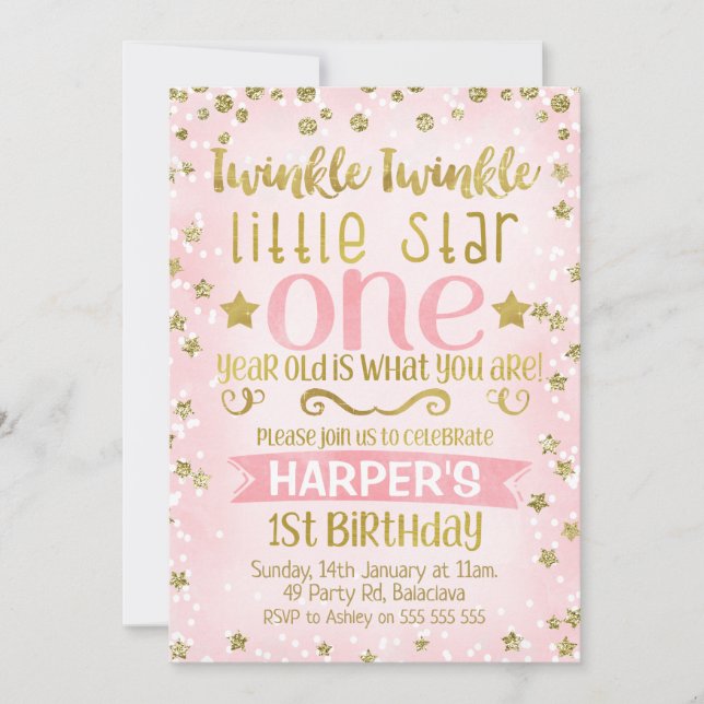 Twinkle Twinkle Star Invitación al primer cumpleañ (Anverso)