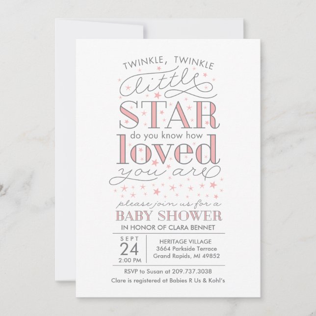 Twinkle Twinkle Star Tema Invitación a Baby Shower (Anverso)
