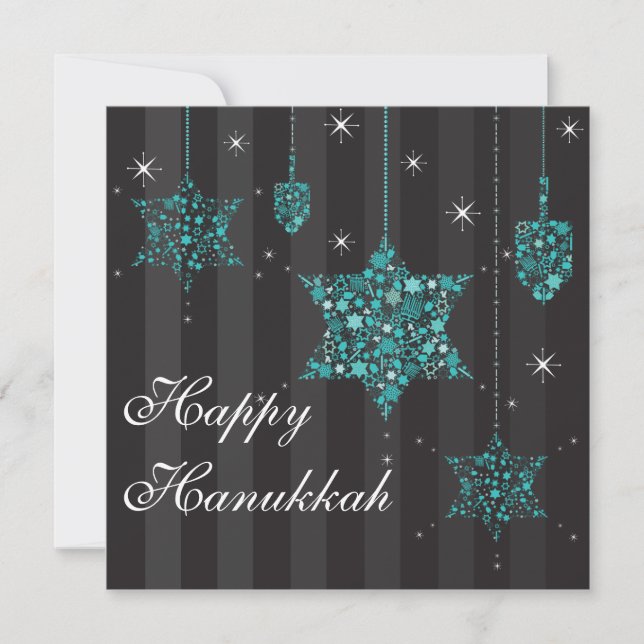 Twinkling Stars of David Hanukkah Invitación Card (Anverso)
