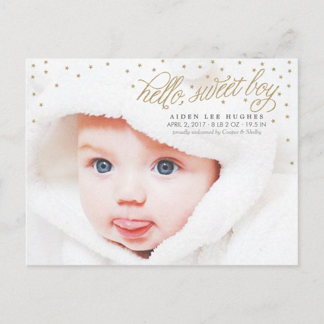 Twinkly Gold Stars Baby Boy Anuncio de nacimiento (Anverso)