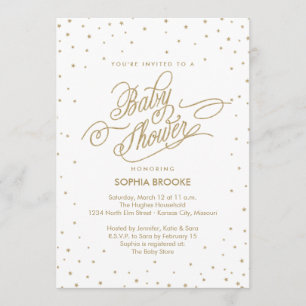 Twinkly Gold Stars Fancy Invitación Baby Shower