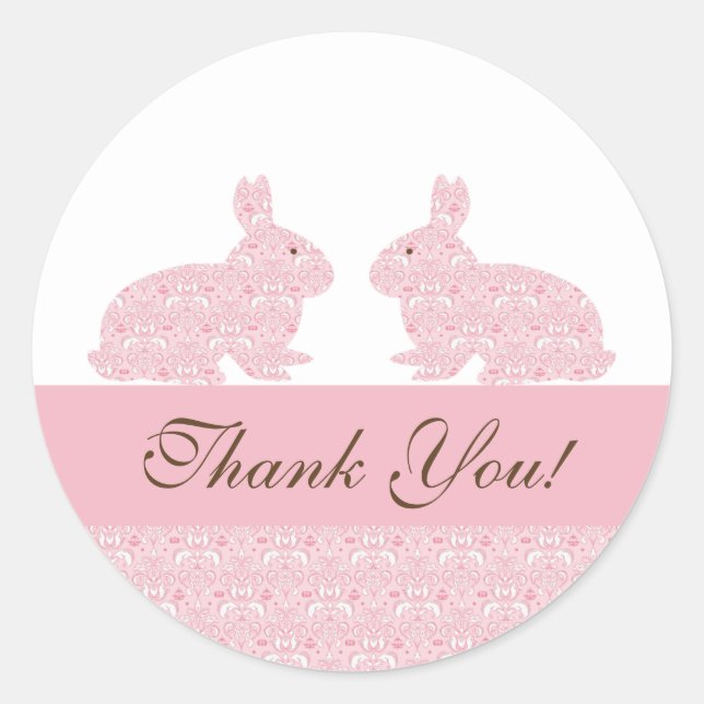 Twins Baby Bunny Baby Shower Pegatina Gracias (Anverso)