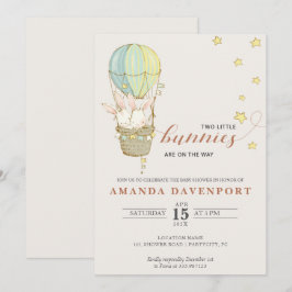 TWINS Bunny Balloons baby ducha Invitación