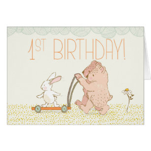 Twins First Birthday Walking Bear and Rabbit