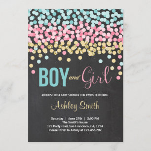 Twins Invitación Baby Shower Chica de niño azul ro