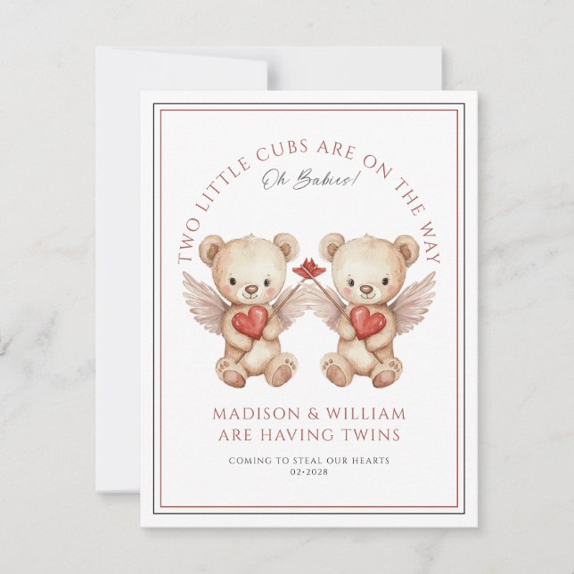 Twins Teddy Bears Invitación de Embarazo Invierno (Anverso)