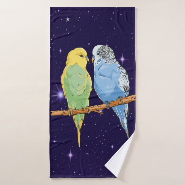 Two cute blue and green Budgie (Toalla de baño)