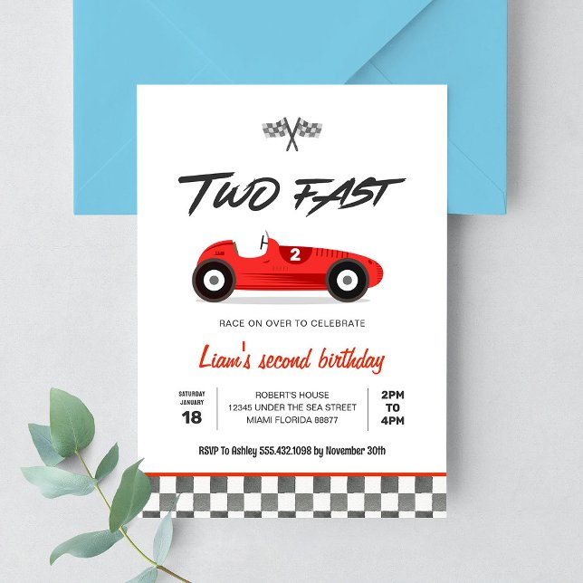 TWO Fast Vintage Race Car Invitación de cumpleaños (Subido por el creador)