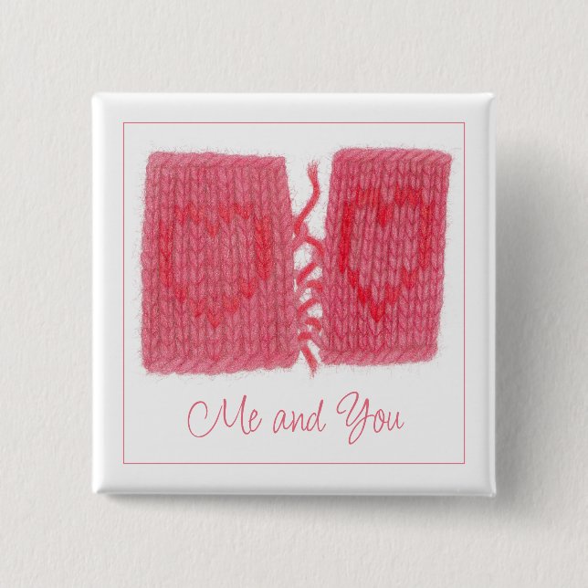 TWO HEARTS KNIT Botón cuadrado con texto (Anverso)