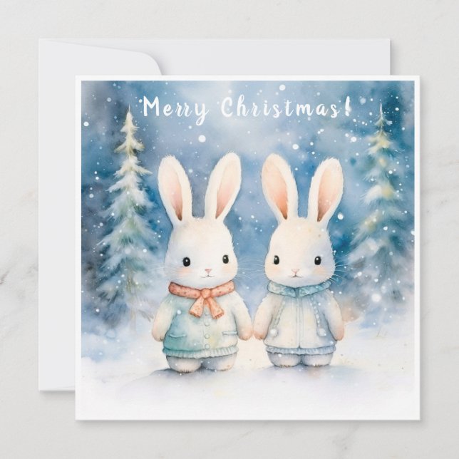 Two rabbits in the Christmas forest (Anverso)