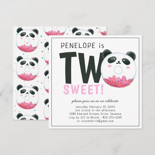 Two Sweet | Invitación de cumpleaños número 2 de P (Anverso / Reverso)