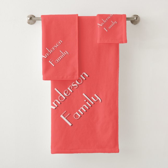 Two-Tone Coral Red Modern Custom Family Name (In situ)