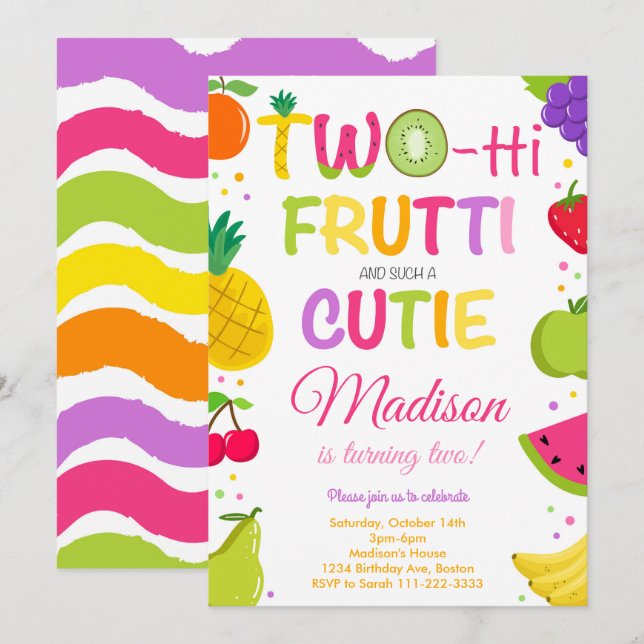 Twotti Frutti Cutie Segunda Invitación de cumpleañ (Anverso / Reverso)