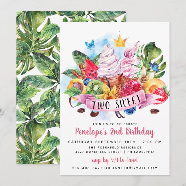 Twotti Frutti Dos Dulces Invitaciones A La Fiesta  (Anverso / Reverso)