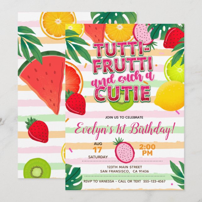 Twotti frutti o Tutti Frutti Party Invitación (Anverso / Reverso)