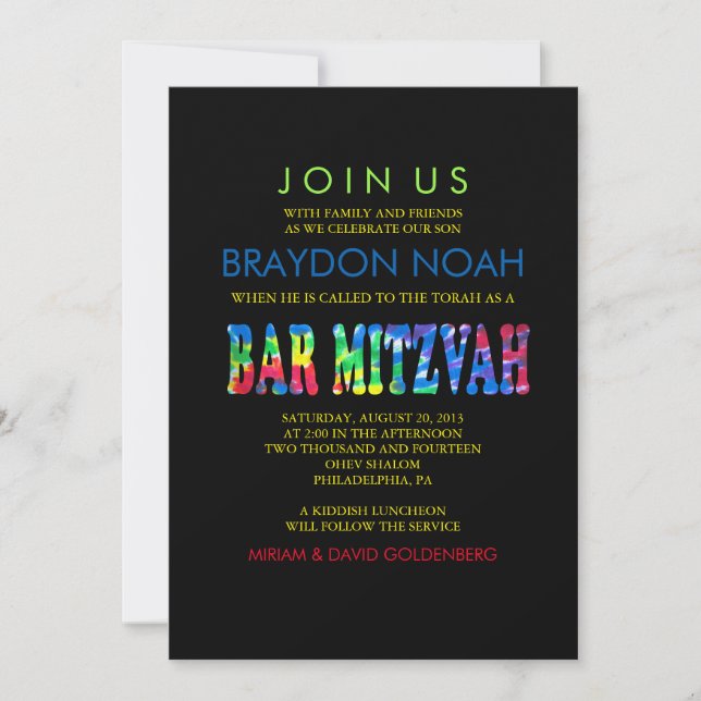 TYE DYE Bar Mitzvah Invitación (Anverso)