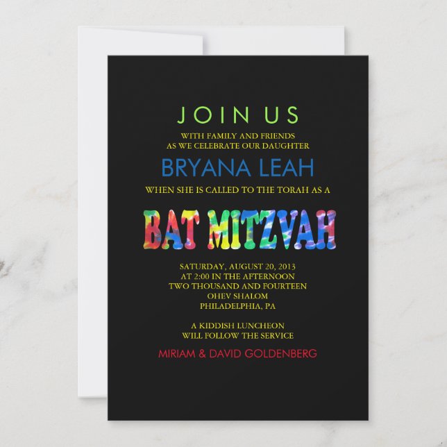 TYE DYE Bat Mitzvah Invitación (Anverso)