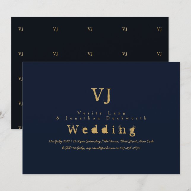 Typewriter Marina Wedding Invitación a la tinta do (Anverso / Reverso)