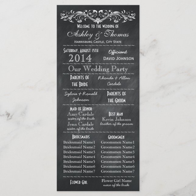 Typografía Chalkboard Programas de Boda 2 Maids Ho (Anverso)