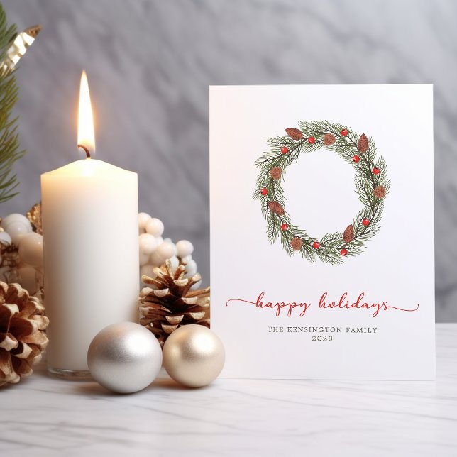 Typografía elegante moderna Feliz Día de Navidad (Modern Elegant Typography Happy Holidays Wreath Card)