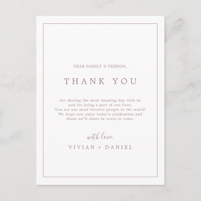 Typografía mínima de Rosa Gracias Tarjeta de recep (Anverso)