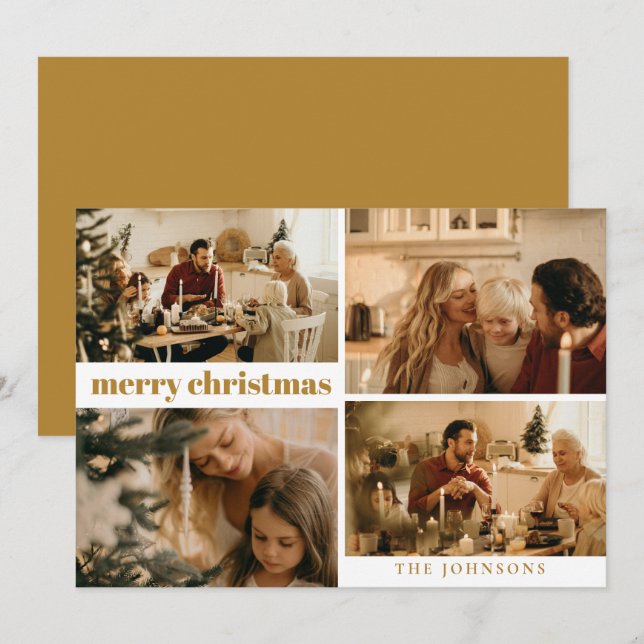 Typografía moderna Feliz Navidad Dorado de mostaza (Anverso / Reverso)