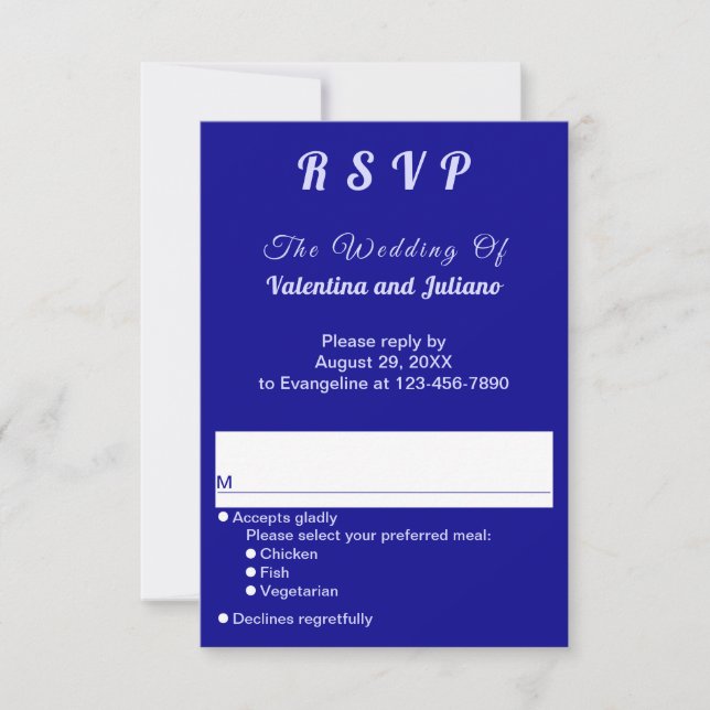 Typography Style Dark Blue Portrait Wedding RSVP (Anverso)