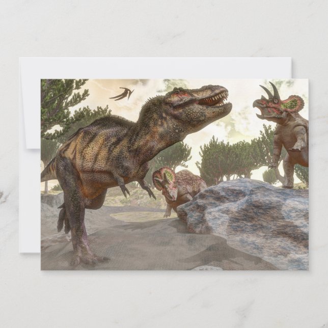 Tyrannosaurus rex escapando del ataque de tricerat (Anverso)