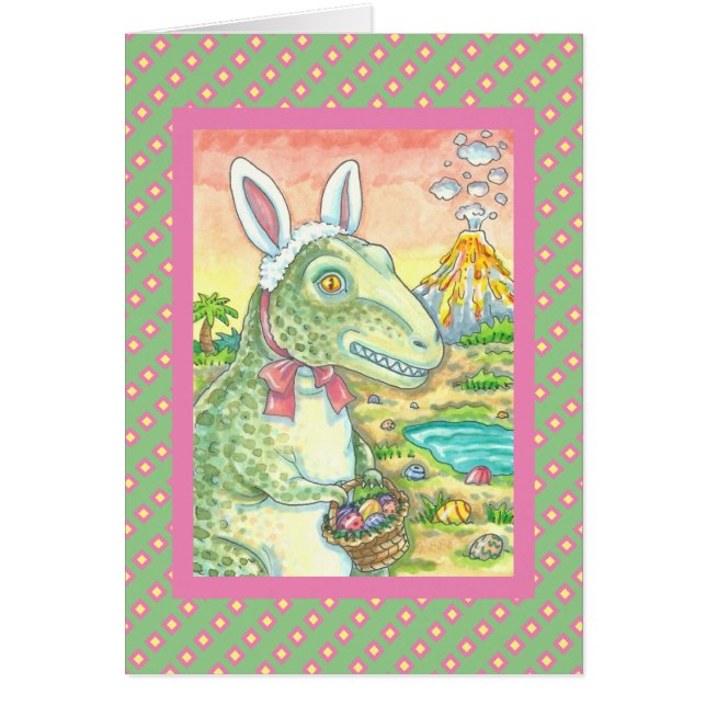 TYRANNOSAURUS T REX EASTER BUNNY GREETING CARD Ver (Frente)