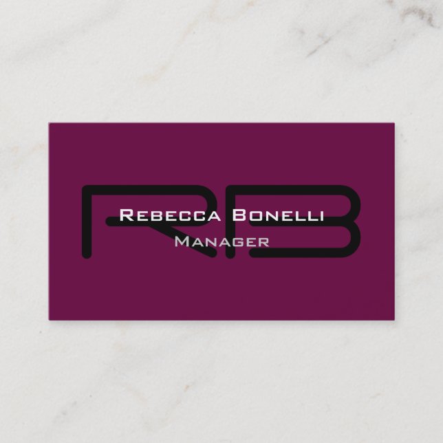 Tyrian Purple Black Monogram Manager Tarjeta de vi (Anverso)