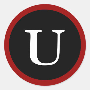 U : Inicial Letra U Roja, Blanca y Negra Pegatinas