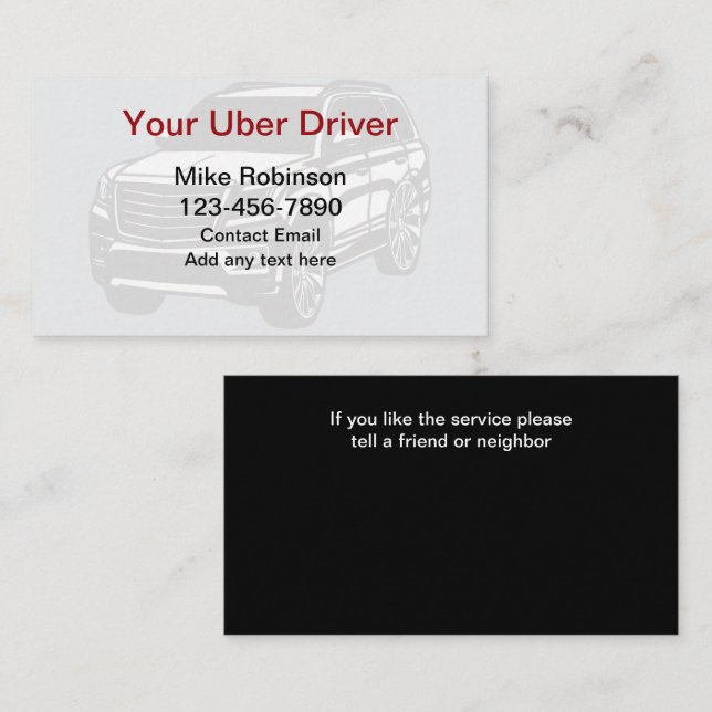 Uber Driver Sencillas tarjetas de negocio audaces  (Anverso / Reverso)
