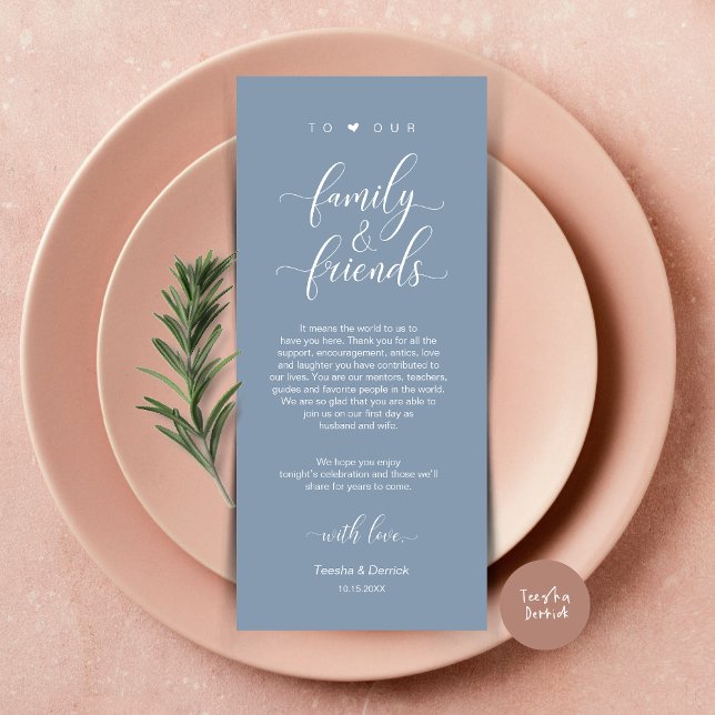 Ubicación boda Gracias A La Moderna Tarjeta Clásic (Modern Classy Wedding Dinner Place Setting Thank You Card, in Dusty Blue)