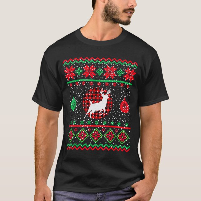 Ugly Christmas Sweater Design Plaid Reindeer  (Anverso)