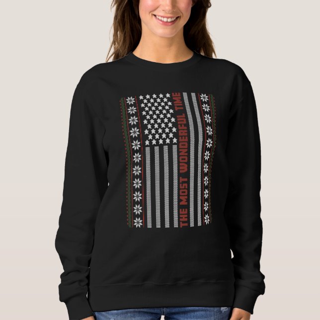 Ugly Christmas Sweater USA Flag Retro  Merry Chris (Anverso)