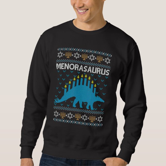 Ugly Hanukkah Sweater Dinosaur Menorah Dino Boys M (Anverso)