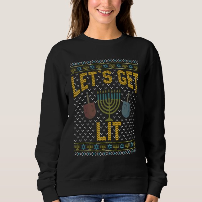 Ugly Hanukkah Sweater  Let's Get Lit Drinking 1 (Anverso)