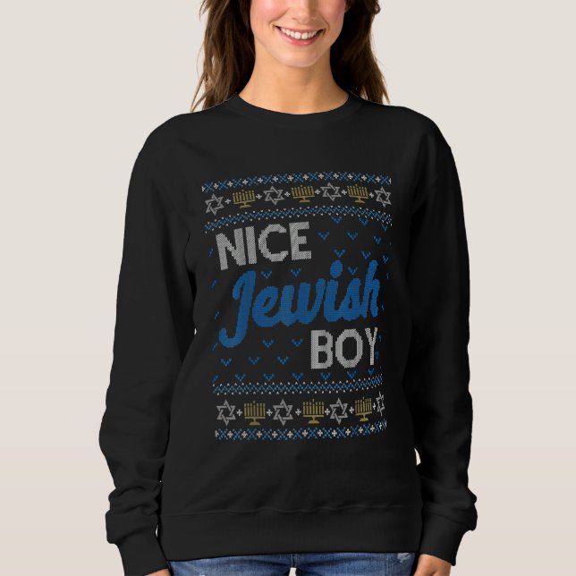 Ugly Hanukkah Sweater  Nice Jewish Boy Matching (Anverso)