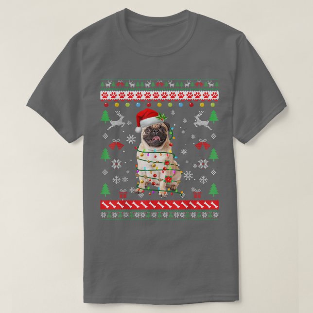 Ugly Sweater Christmas Lights Pug Dog Lover  (Diseño del anverso)