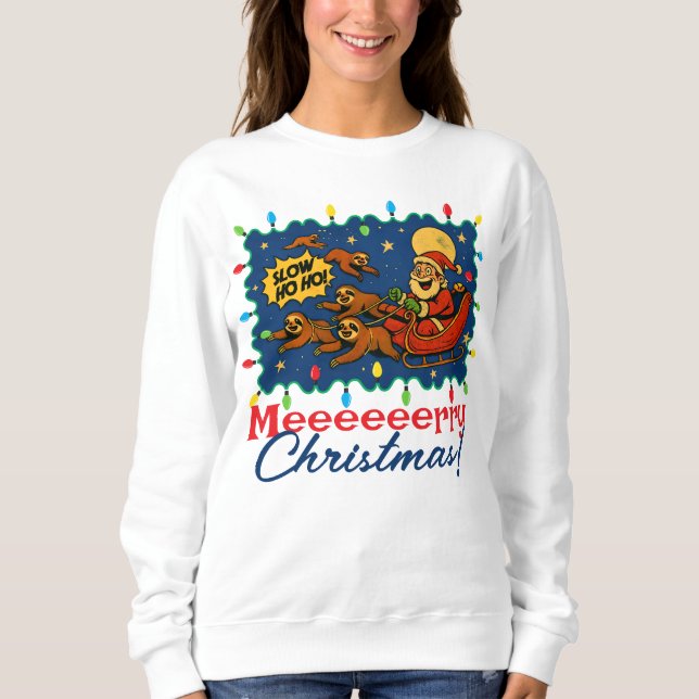 Ugly sweater Christmas Santa sleigh sloth reindeer (Anverso)