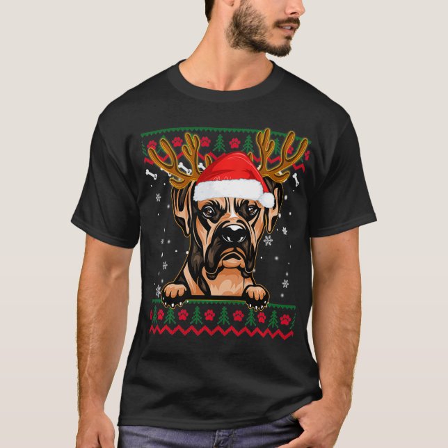 Ugly Sweater Reindeer Santa Christmas Boxer Dog  (Anverso)