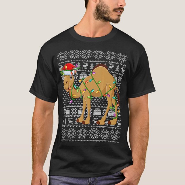 Ugly Sweater Style Xmas Lights Santa Camel Christm (Anverso)