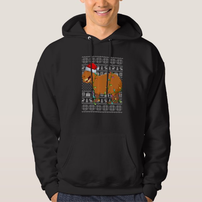 Ugly Sweater Style Xmas Lights Santa Capybara Chri (Anverso)