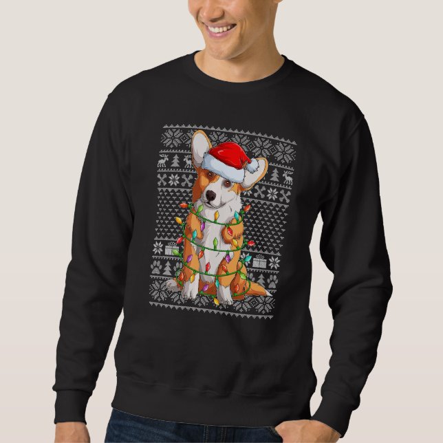 Ugly Sweater Style Xmas Lights Santa Corgi Dog Chr (Anverso)