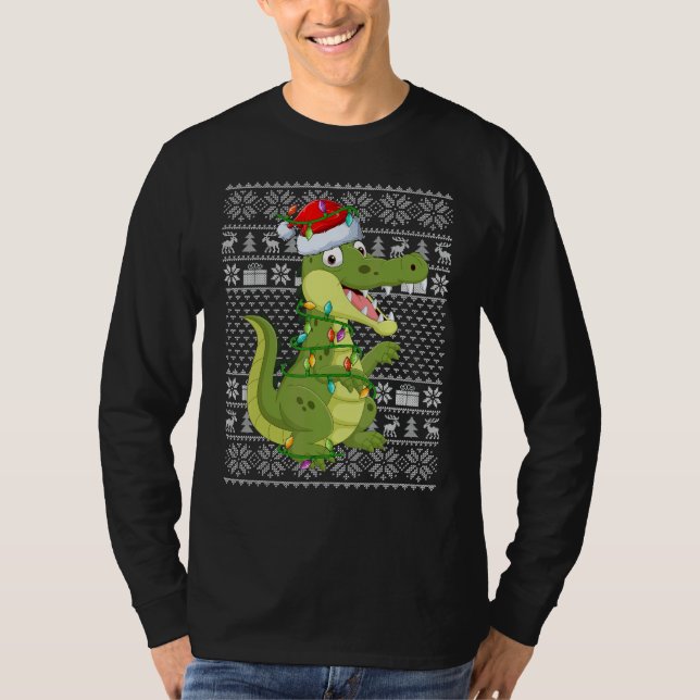 Ugly Sweater Style Xmas Lights Santa Crocodile Chr (Anverso)