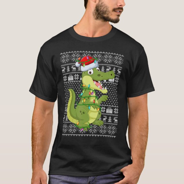 Ugly Sweater Style Xmas Lights Santa Crocodile Chr (Anverso)