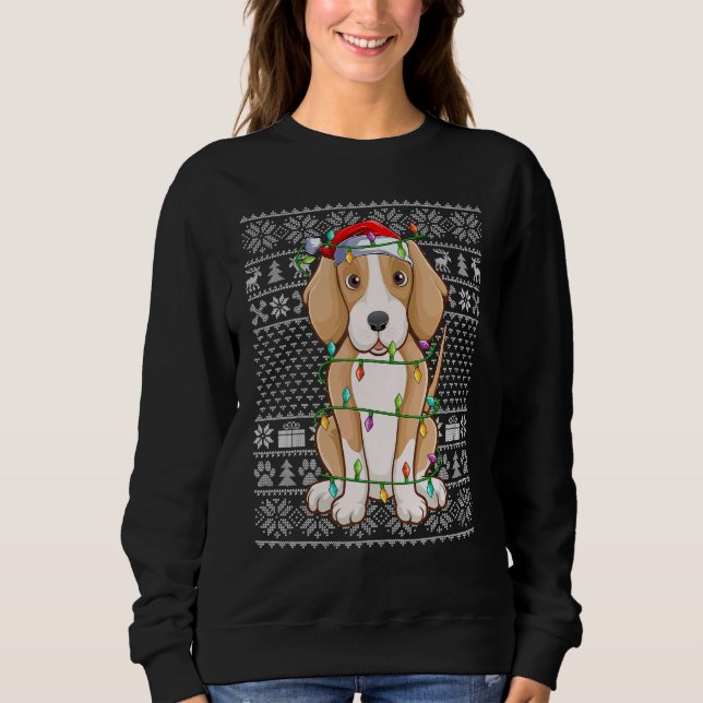Ugly Sweater Style Xmas Lights Santa Foxhound Dog  (Anverso)