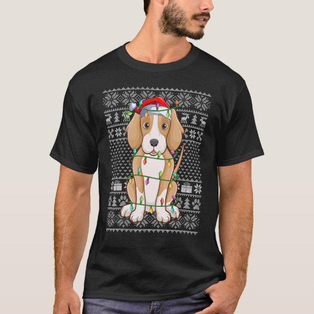 Ugly Sweater Style Xmas Lights Santa Foxhound Dog  (Anverso)